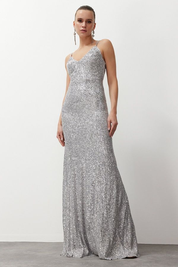 Trendyol Trendyol Gray Sequin Long Evening Dress