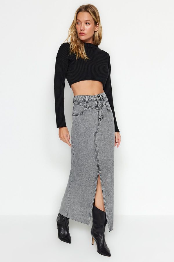 Trendyol Trendyol Gray Slit Midi Denim Skirt