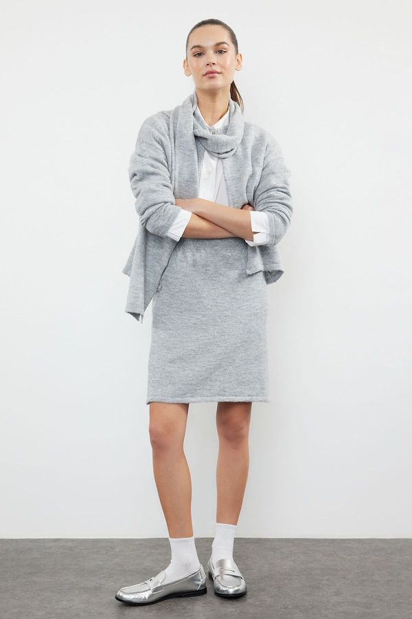 Trendyol Trendyol Gray Soft Textured Scarf Knitwear Bottom-Top Set