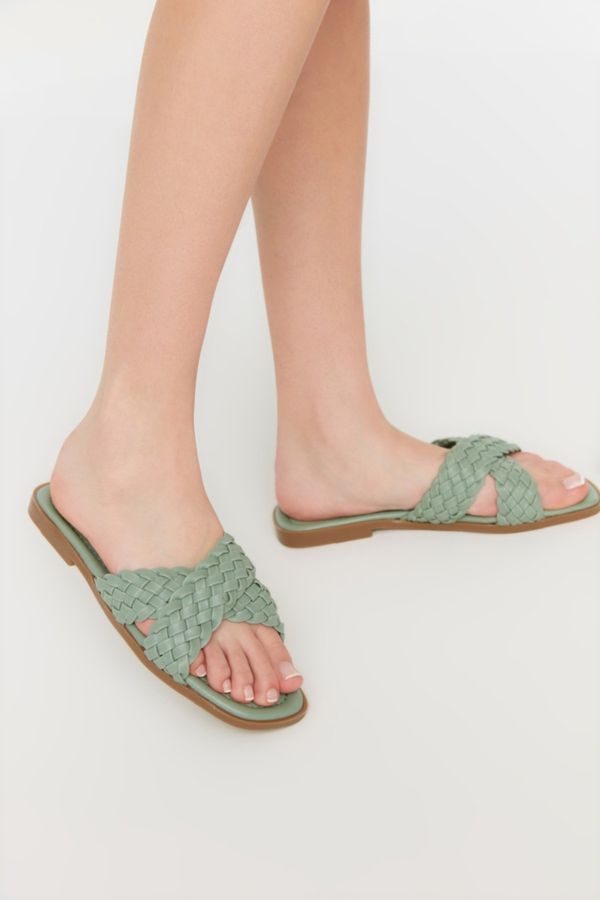 Trendyol Trendyol Green Cross-Band Knitted Pattern Women's Slippers