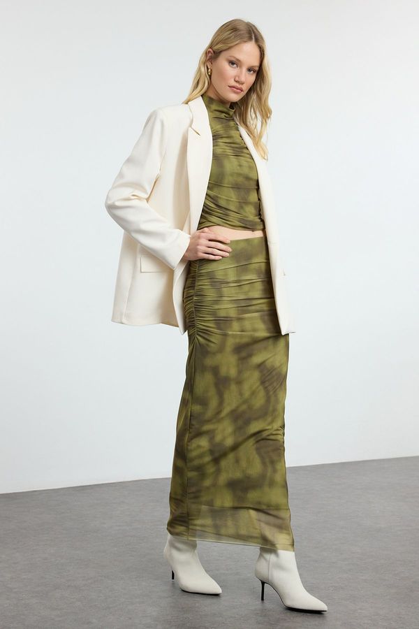 Trendyol Trendyol Green Draped Maxi Tulle Stretchy Knitted Skirt