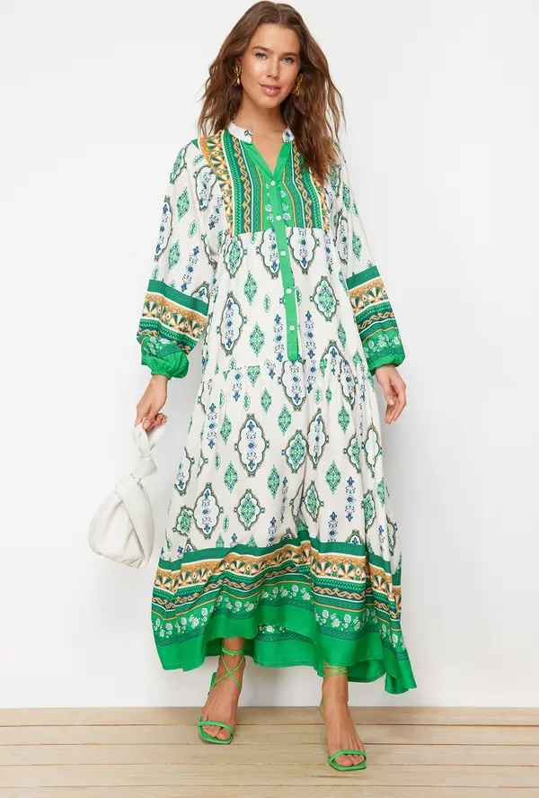 Trendyol Trendyol Green Floral Pattern Woven Viscose Dress