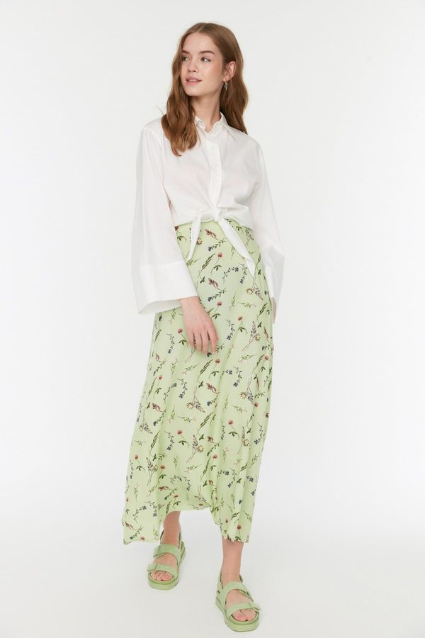 Trendyol Trendyol Green Floral Patterned High Waist Woven Skirt