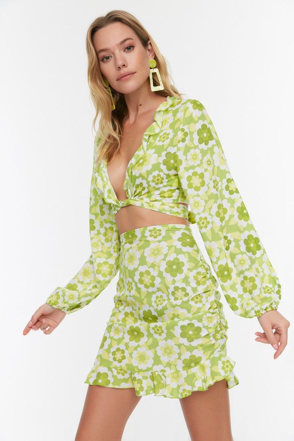 Trendyol Trendyol Green Floral Print Beach Top-Top Set