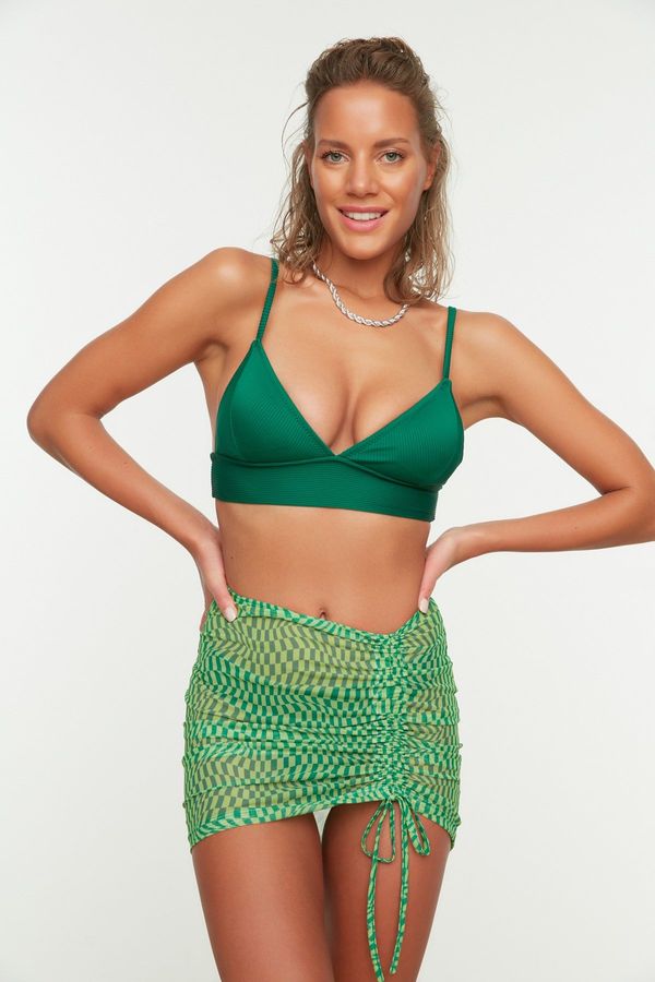 Trendyol Trendyol Green Geometric Patterned Mini Knitted Gathered Mesh Pareo