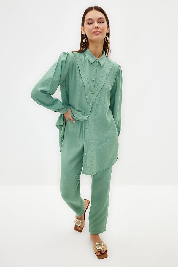 Trendyol Trendyol Green Linen Look Shirt-Pants Woven Suit