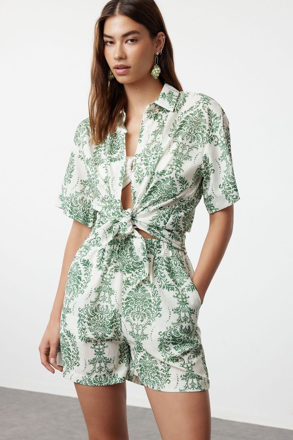 Trendyol Trendyol Green-Multicolor Ethnic Woven Shirt Shorts Set