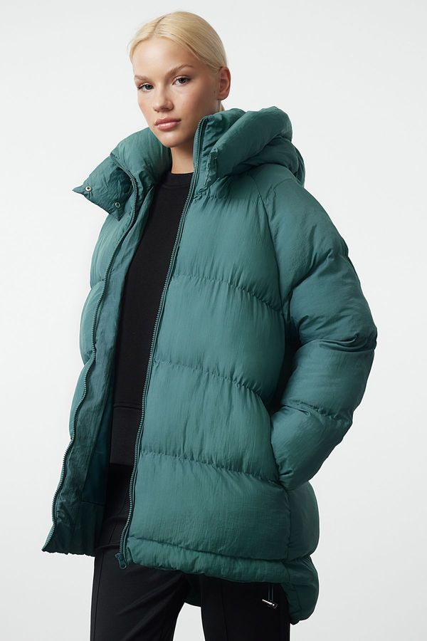 Trendyol Trendyol Green Oversize Hooded Water Repellent Puffer Jacket