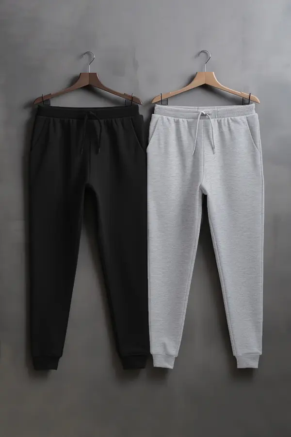 Trendyol Trendyol Grey-Black Regular/Normal Cut Elasticized Jogger 2 Pack Sweatpants