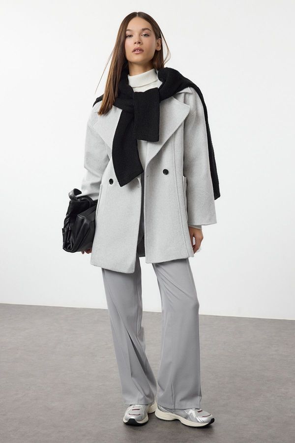 Trendyol Trendyol Grey Oversize Wide Cut Cashmere Jacket Coat