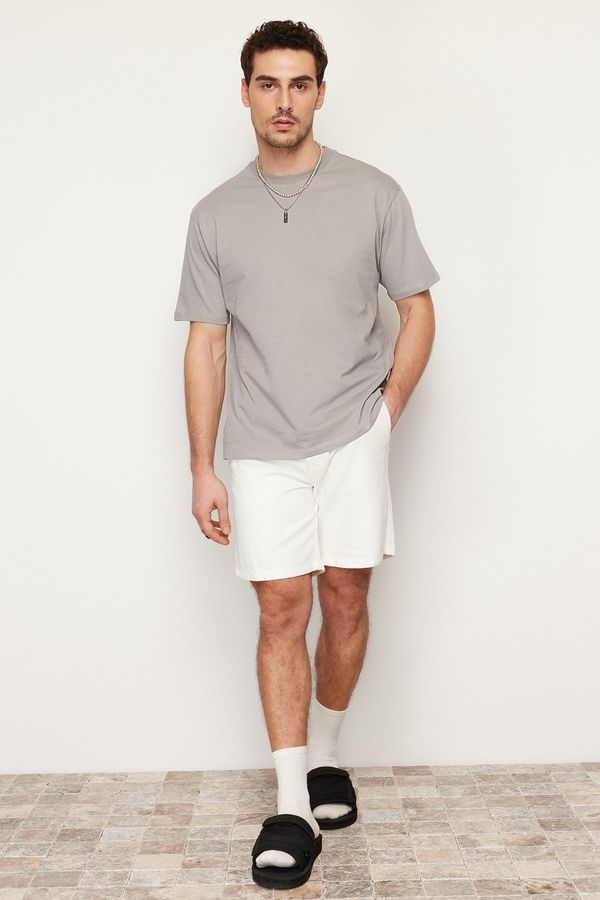 Trendyol Trendyol Grey Oversize/Wide Cut Basic 100% Cotton T-Shirt