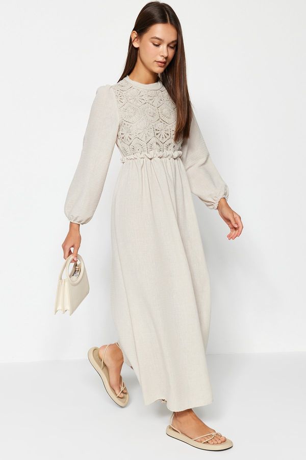 Trendyol Trendyol Guipure Detailed Woven Ecru Dress