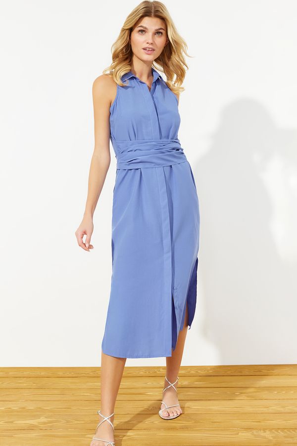 Trendyol Trendyol Indigo Belted Midi Woven Shirt Dress