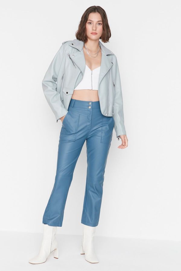 Trendyol Trendyol индиго цигара тъкани изкуствена кожа панталони