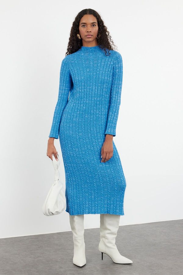 Trendyol Trendyol Indigo Denim Washed Braided Knitwear Dress