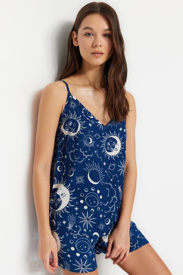 Trendyol Trendyol Indigo Galaxy Patterned Viscose Undershirt-Short Woven Pajamas Set