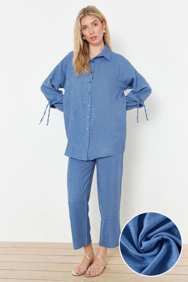 Trendyol Trendyol Indigo Linen Look Woven Two Piece Set