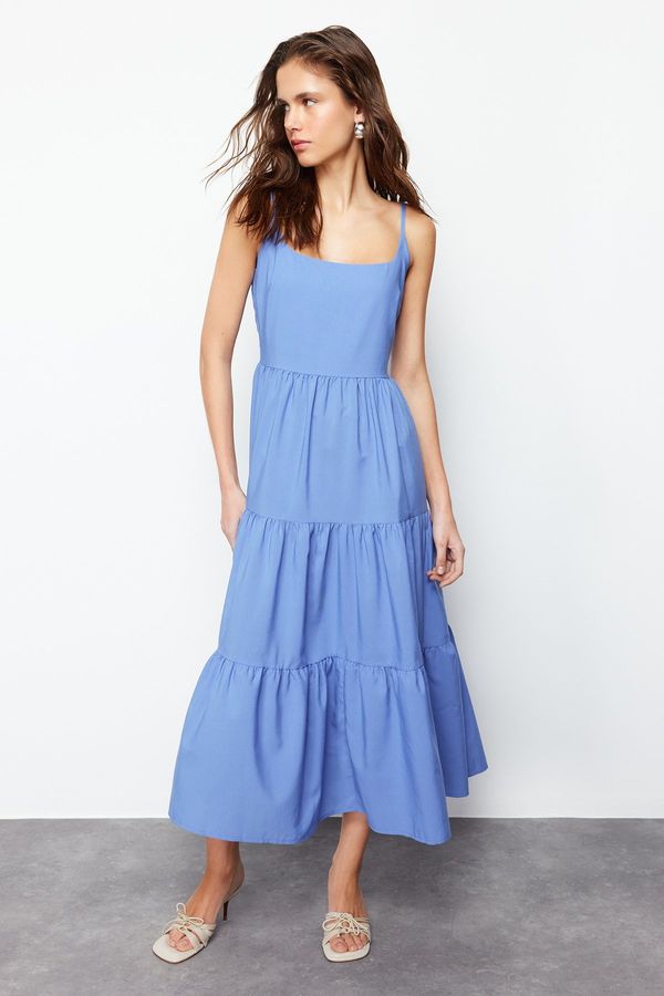 Trendyol Trendyol Indigo Skirt Waist Opening Cotton Blend Maxi Woven Dress