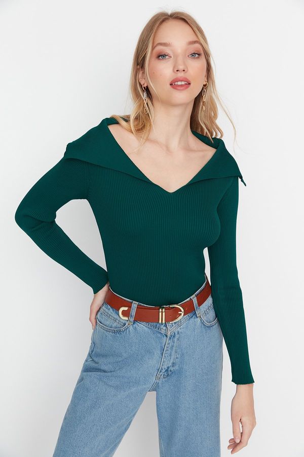 Trendyol Trendyol изумрудено зелена яка подробни трикотаж пуловер