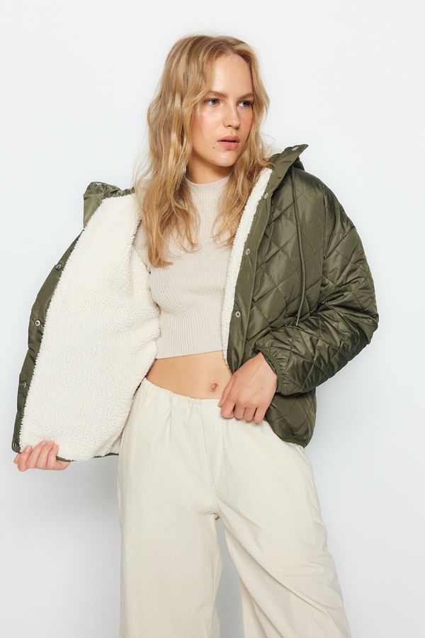 Trendyol Trendyol каки извънгабаритни качулка вода репелент ватирани надуваеми палто