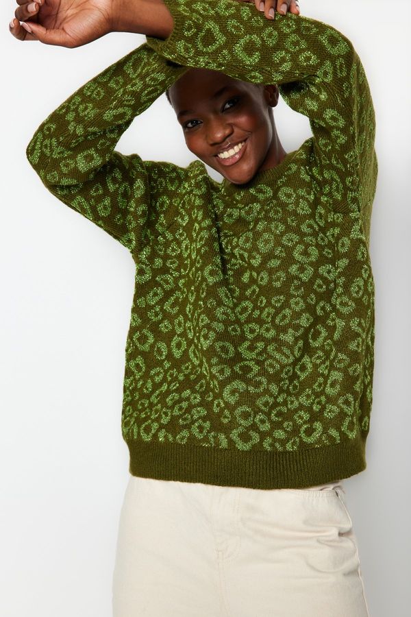 Trendyol Trendyol каки широк годни сребрист мек текстурирани трикотаж пуловер