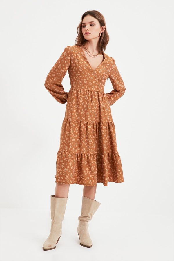 Trendyol Trendyol камила дребничка Flounce тъкани рокля