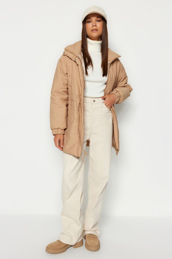 Trendyol Trendyol камила извънгабаритни колан вода репелент ватирани надуваеми палто