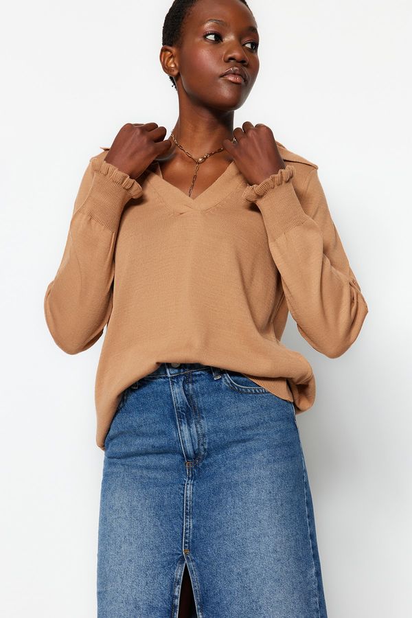 Trendyol Trendyol камила поло яка трикотаж пуловер