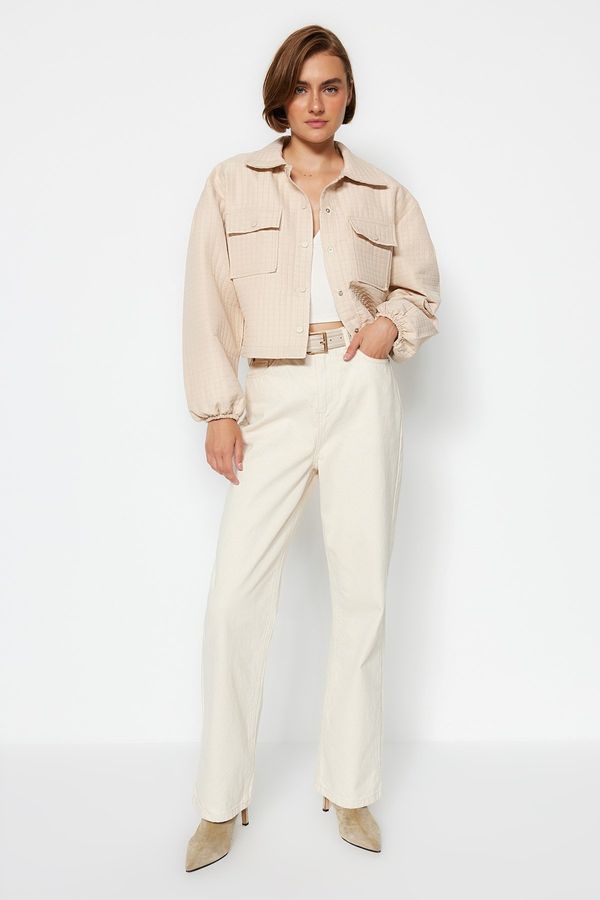 Trendyol Trendyol камък двоен джоб Crop тъкани яке