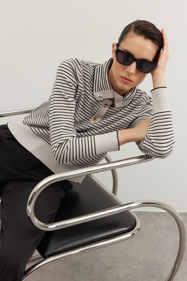 Trendyol Trendyol камък премия/специална нишка раирани трикотаж пуловер