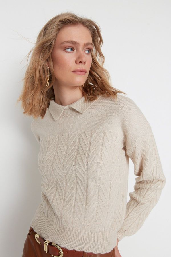 Trendyol Trendyol камък широк годни меки текстурирани плитки трикотаж пуловер