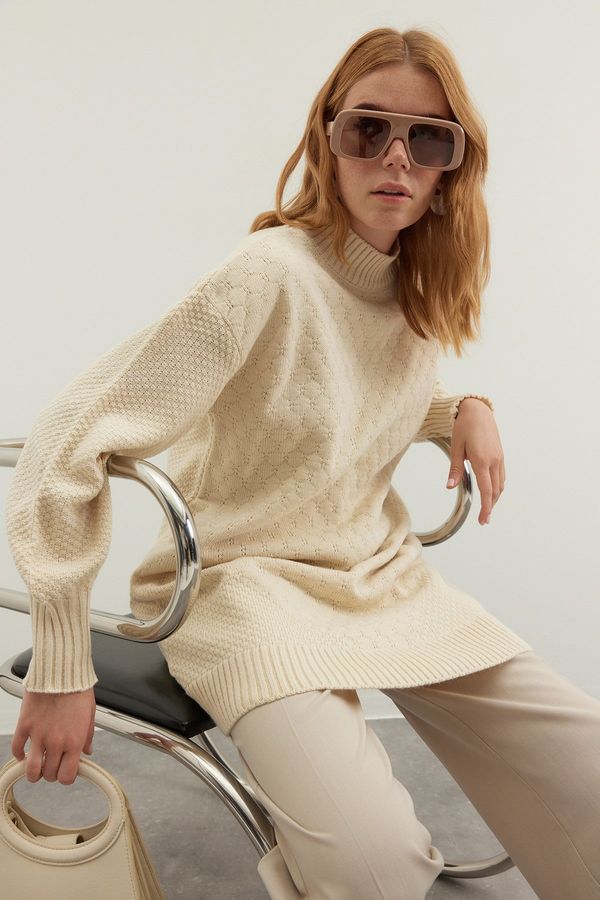 Trendyol Trendyol камък стои яка пчелна пита модел трикотажни трикотаж пуловер