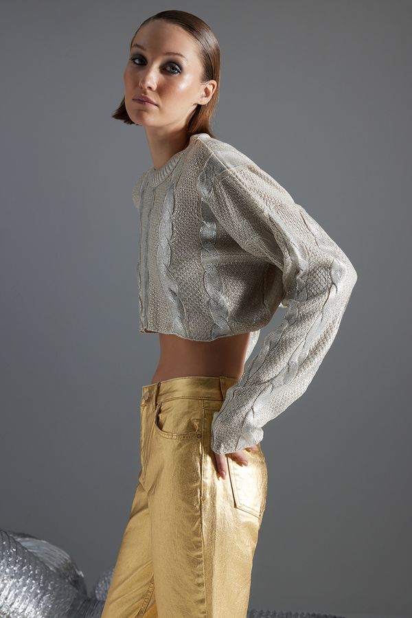 Trendyol Trendyol камък супер реколта плетен фолио отпечатани трикотаж пуловер