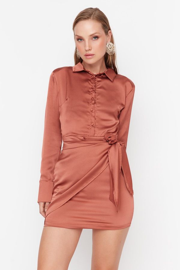 Trendyol Trendyol канела вратовръзка подробни сатен вечерна рокля