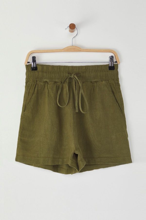 Trendyol Trendyol Khaki 100% Linen Elastic Waist High Waist Shorts