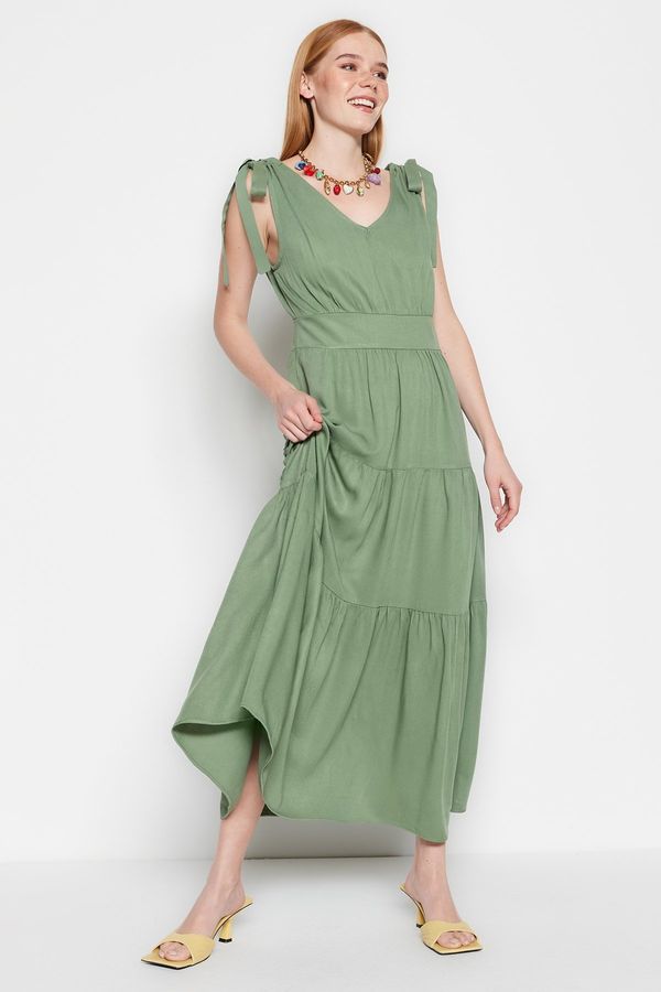 Trendyol Trendyol Khaki A-Cut Flounce V-Neck Maxi Woven Dress