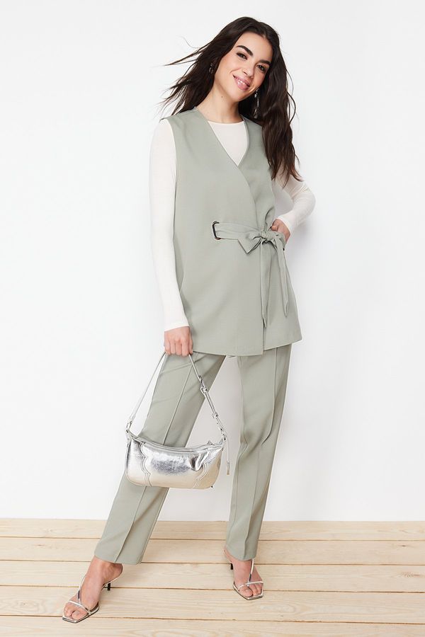Trendyol Trendyol Khaki Accessory Detailed Woven Fabric Vest Trousers Bottom Top Set