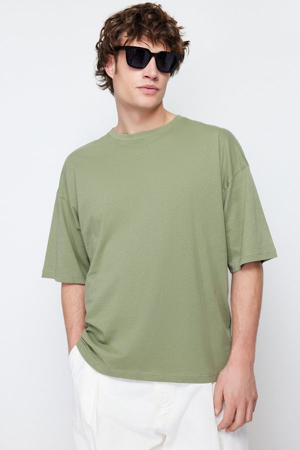 Trendyol Trendyol Khaki Basic 100% Cotton Crew Neck Oversize/Wide-Fit Short Sleeve T-Shirt