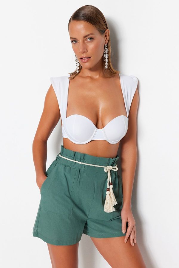 Trendyol Trendyol Khaki Belted Woven Ruffled 100% Cotton Shorts &amp; Bermuda