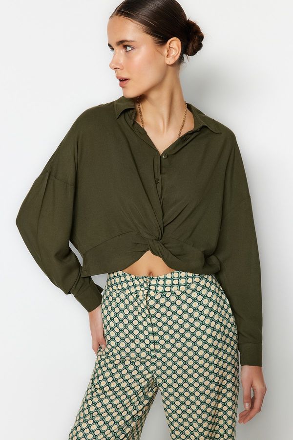 Trendyol Trendyol Khaki Crop Woven Blouse