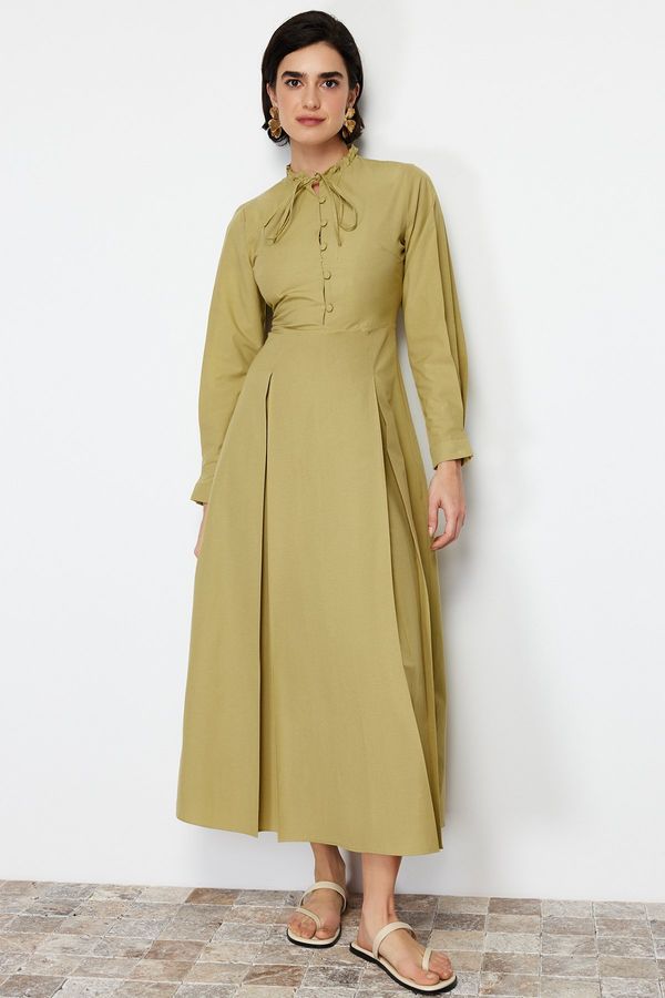 Trendyol Trendyol Khaki Flared Skirt Cotton Woven Dress