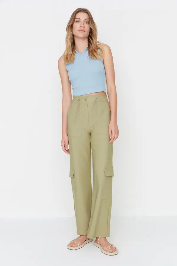 Trendyol Trendyol Khaki карго панталони с тъкани въжета детайл