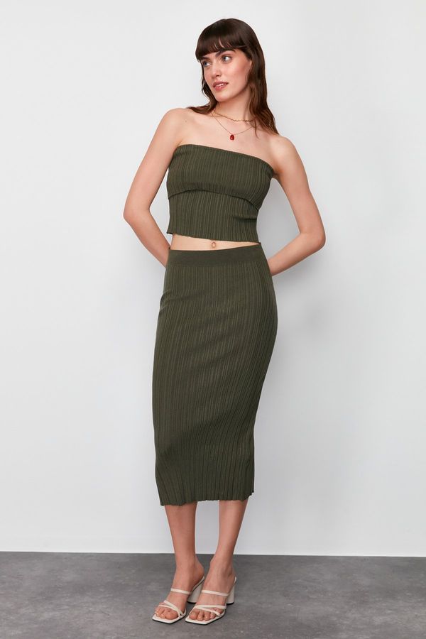 Trendyol Trendyol Khaki Midi Knitwear Premium Yarn/ Special Yarn Skirt
