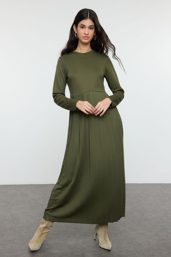 Trendyol Trendyol Khaki Pleated Scuba Knit Dress