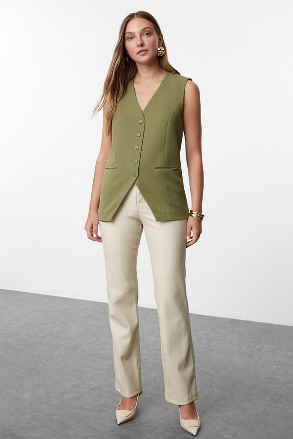Trendyol Trendyol Khaki Regular V Neck Woven Vest