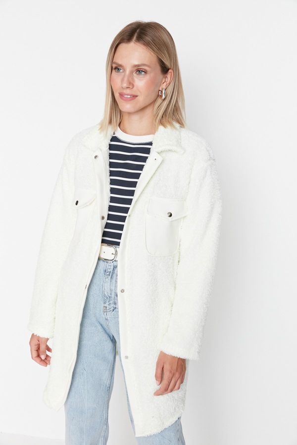 Trendyol Trendyol крем плюшени двоен джоб плюшени палто