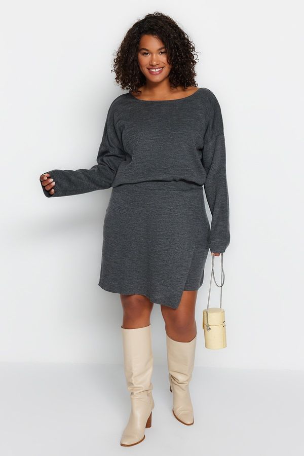 Trendyol Trendyol крива антрацит обратно кръст лента детайл трикотаж пуловер