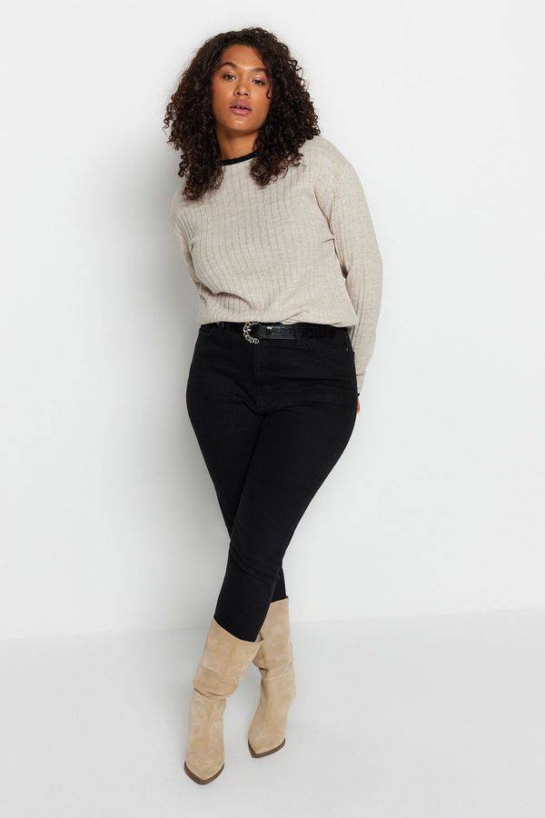 Trendyol Trendyol крива бежово ивица подробни трикотаж пуловер