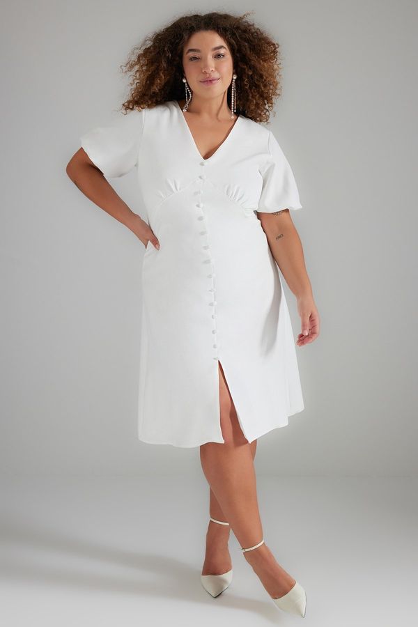 Trendyol Trendyol крива бял бутон подробни булчински тъкани Midi рокля