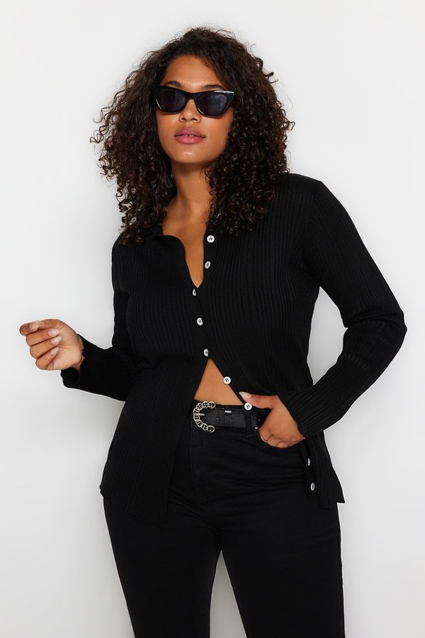 Trendyol Trendyol крива черен бутон затваряне трикотаж жилетка